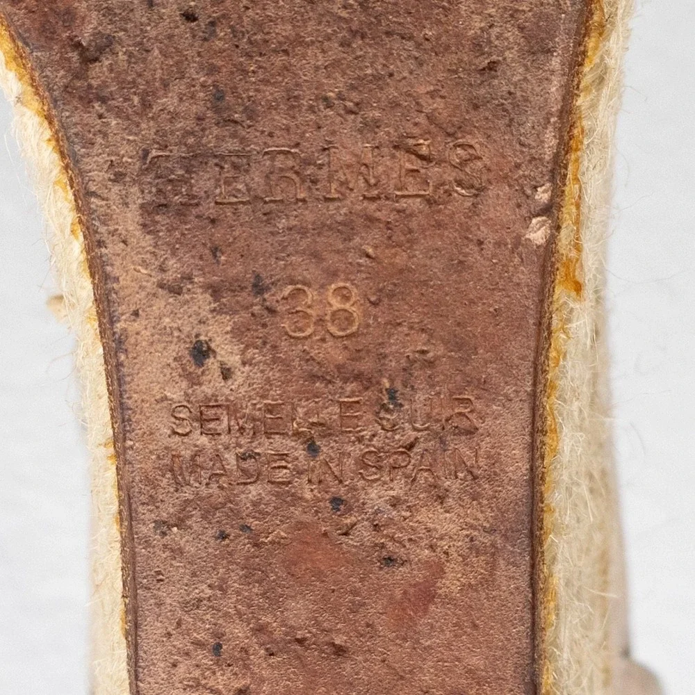 HERMÈS TAUPE SUEDE & METALLIC BRAIDED STRAP INES‎ ESPADRILLE WEDGES EU 38 US 7.5